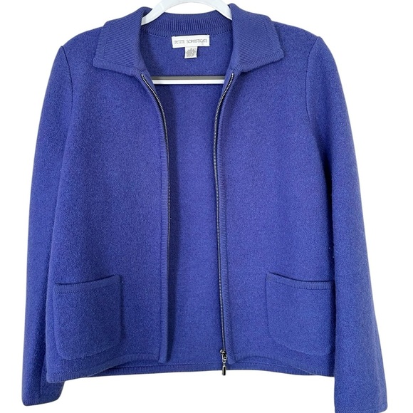 Petite Sophisticate S Cornflower Periwinkle Blue Wool Zip Jacket cardigan - Picture 1 of 8